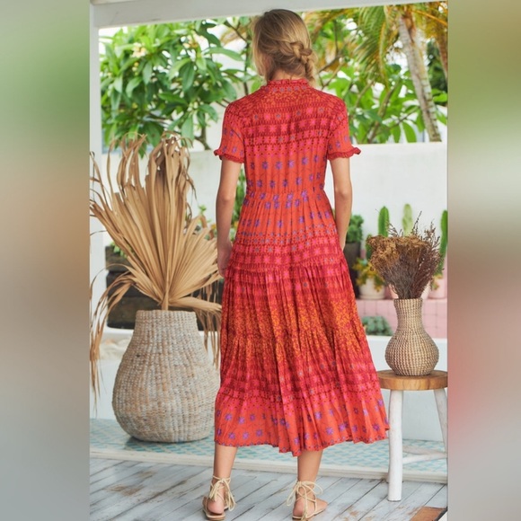 NEW FREE PEOPLE Rare Feeling Pleated Maxi Dress In Ruby Red - Picture 5 of 16